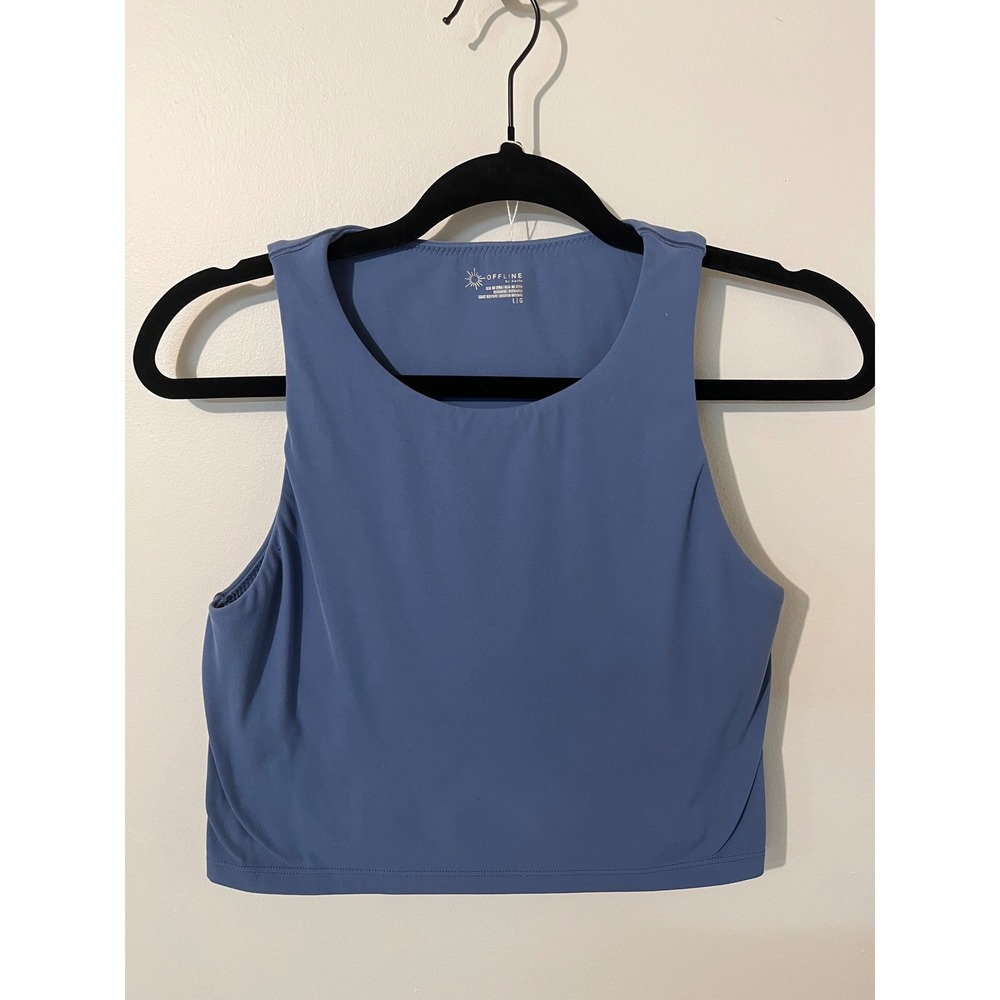 OFFLINE by Aerie Real Me Xtra Recharge Tank Top Blue High Neck Crop Large
